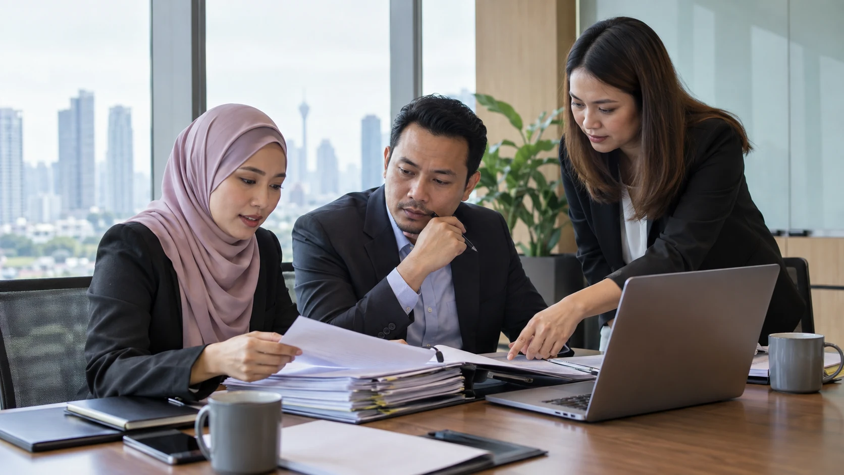 Malaysian procurement team reviewing recruitment agency evidence for a Bangladesh hiring campaign
