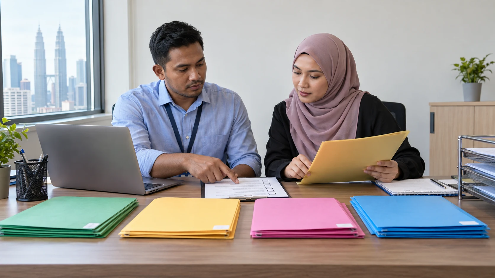 Recruitment coordinators reviewing document stages for a Bangladesh-to-Malaysia hiring process