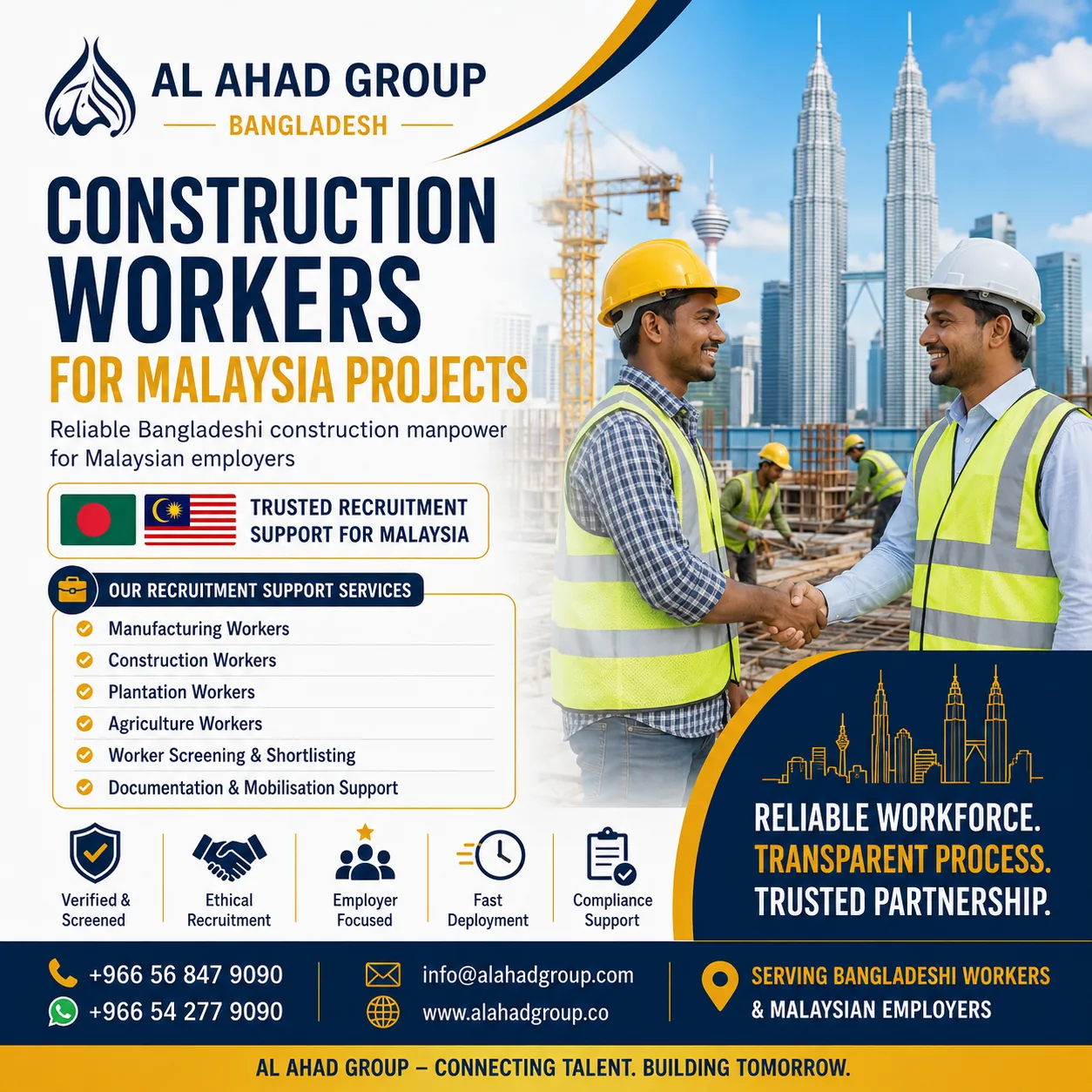 Al Ahad Group graphic for construction workers for Malaysia projects from Bangladesh