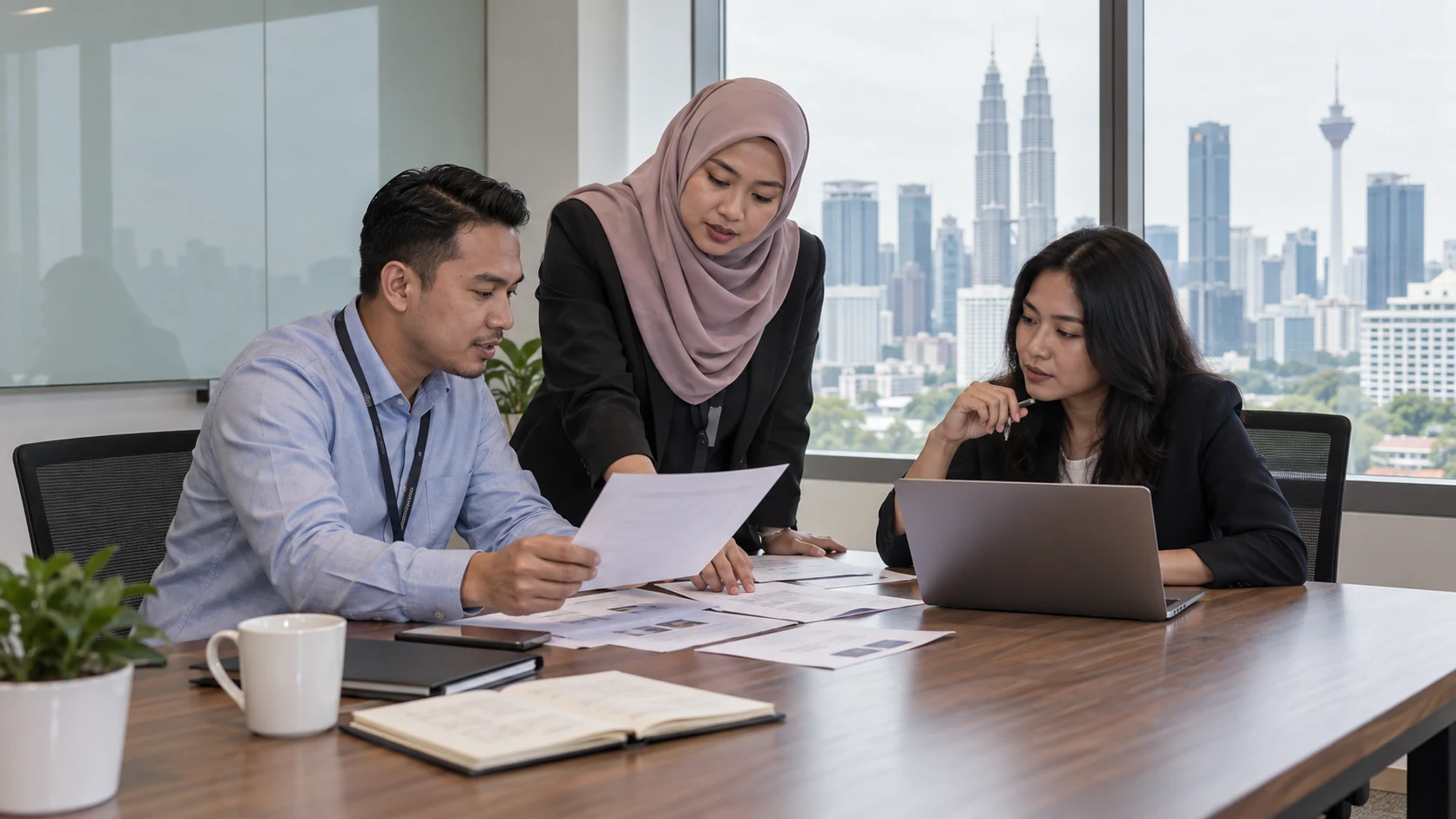 Malaysian operations team mapping a Bangladesh recruitment requirement in a Kuala Lumpur meeting room