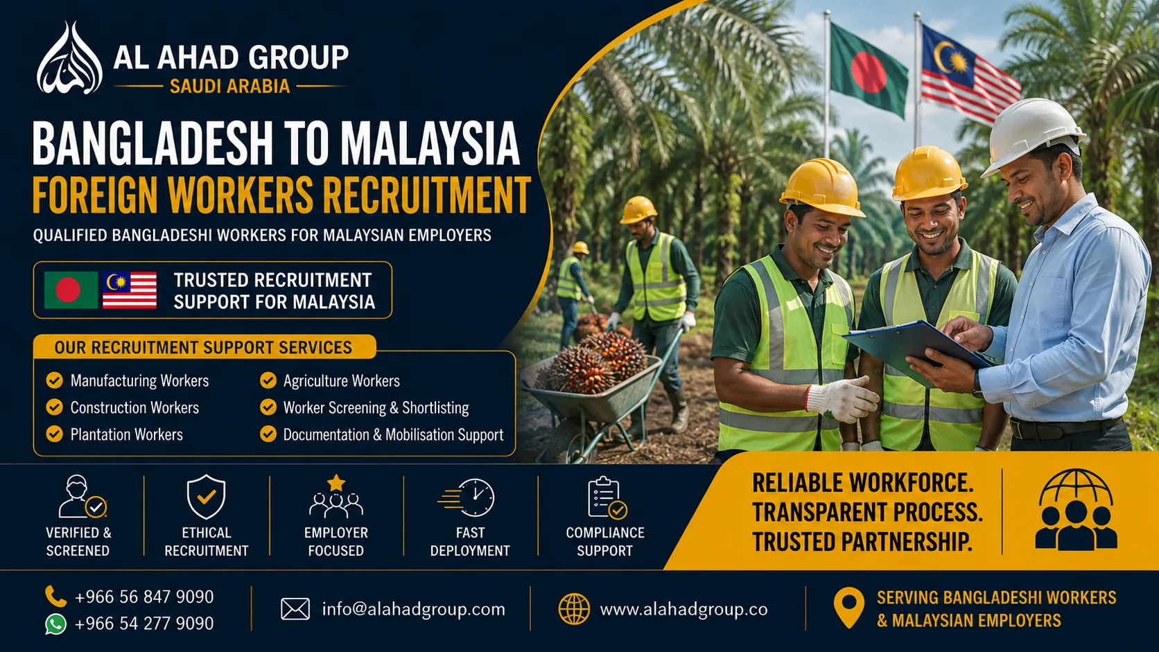 Al Ahad Group graphic for plantation workers recruitment from Bangladesh to Malaysia