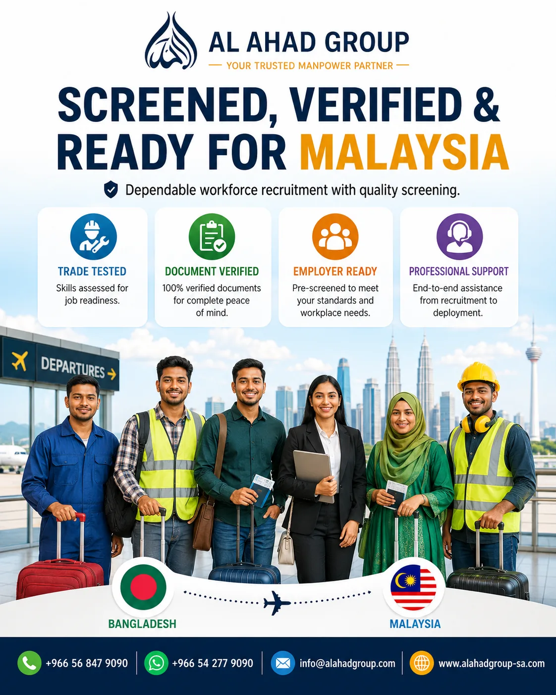 Al Ahad Group graphic about screened and verified workers for Malaysia
